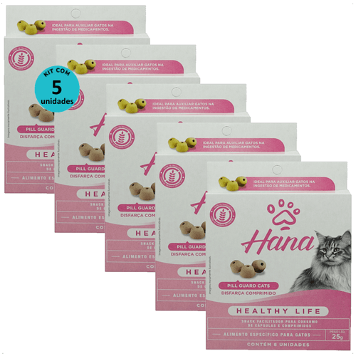 SNACK HANA HEALTHY LIFE PILL GUARD DISFARÇA COMPRIMIDOS 25G PARA GATOS KIT COM 5